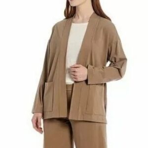 Eileen Fisher Organic Cotton Open Cardigan Jacket size M Driftwood Brown Capsule